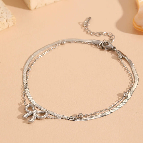 Stainless Steel Bow Shape Bead Clip Anklet Jewelry