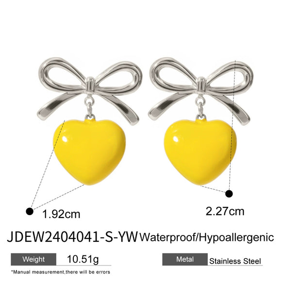 Stainless Steel Bow Shaped Dripping Oil Earrings Jewelry For Women