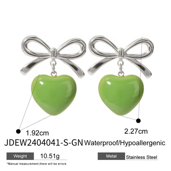 Stainless Steel Bow Shaped Dripping Oil Earrings Jewelry For Women