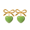 Stainless Steel Bow Shaped Dripping Oil Earrings Jewelry For Women