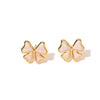 Stainless Steel Bow Stud Earrings With Diamond Pattern Light Luxury Style Electroplated