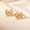 Stainless Steel Bow Stud Earrings With Diamond Pattern Light Luxury Style Electroplated