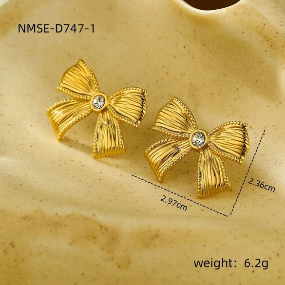 Stainless Steel Bow Tie Fashion Women's Jewelry Necklace Earrings Ring Suit With Electroplating