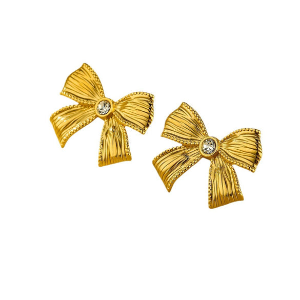 Stainless Steel Bow Tie Fashion Women's Jewelry Necklace Earrings Ring Suit With Electroplating