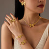 Stainless Steel Bow Tie Fashion Women's Jewelry Necklace Earrings Ring Suit With Electroplating