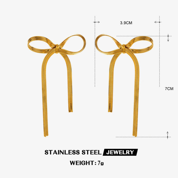 Stainless Steel Bow Women's Earrings 18K Gold Plated Electroplated
