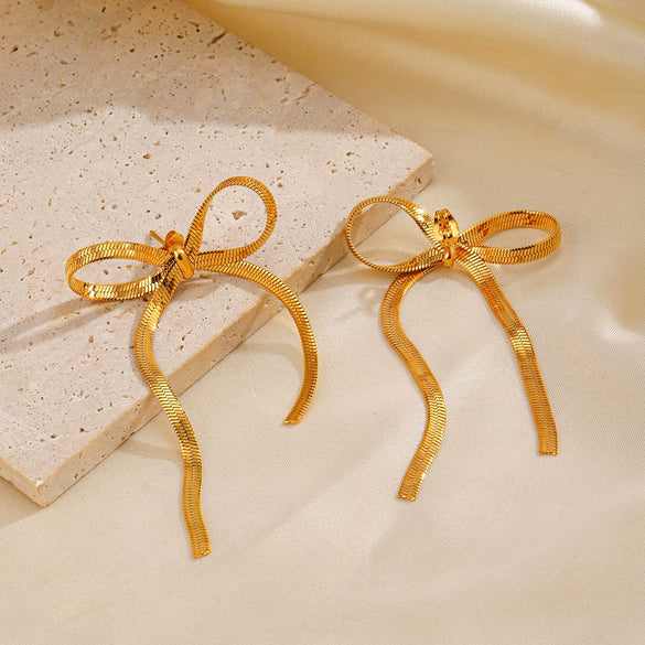 Stainless Steel Bow Women's Earrings 18K Gold Plated Electroplated