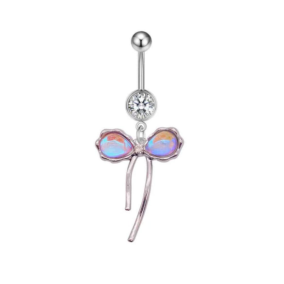 Stainless Steel Bow Zircon Unisex Body Piercing Jewelry Navel Ring