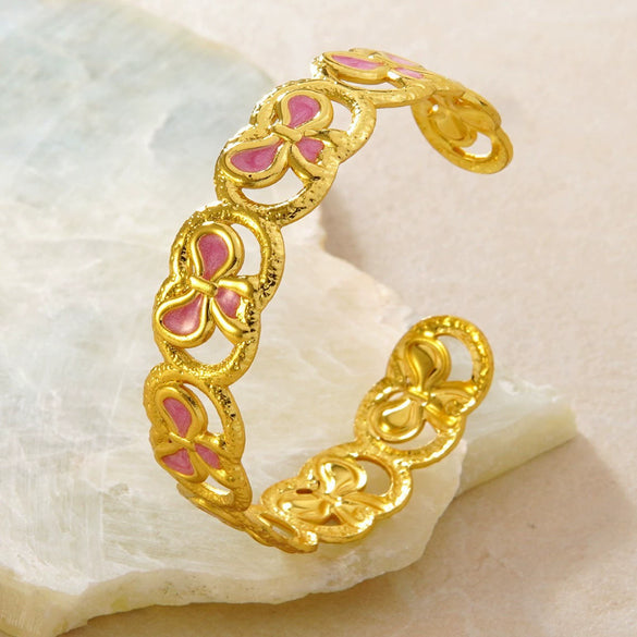 Stainless Steel Bowknot Drip Oil Bracelet Retro Sweet Open Cuff Bracelet For Women
