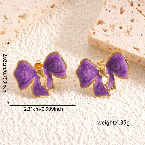 Stainless Steel Bowshaped Earrings For Women With Enamel Drip Glaze Geometric Fashion Ear Accessories