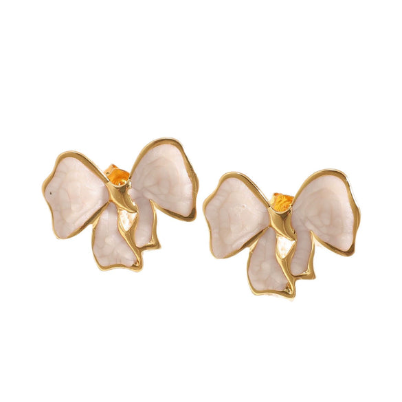 Stainless Steel Bowshaped Earrings For Women With Enamel Drip Glaze Geometric Fashion Ear Accessories
