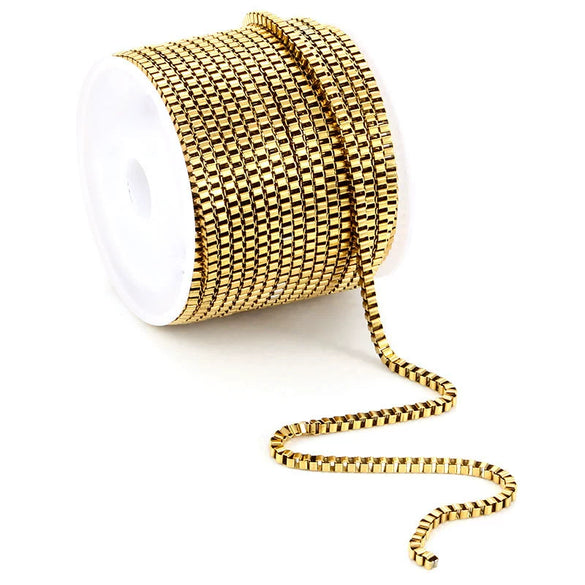 Stainless Steel Box Chain Vacuum Plated Real Gold Color Retention Diy Necklace Sweater Chain Bracelet