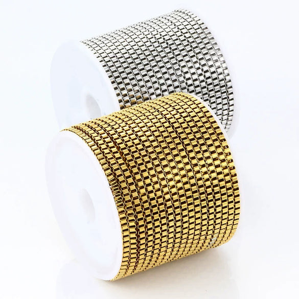 Stainless Steel Box Chain Vacuum Plated Real Gold Color Retention Diy Necklace Sweater Chain Bracelet