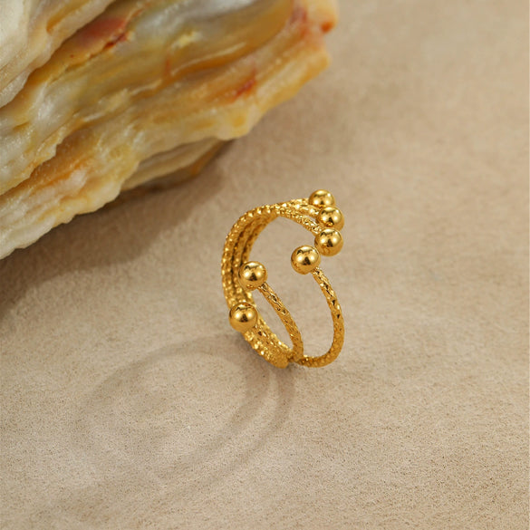 Stainless Steel Bracelet And Ring Electroplated With 18K Gold Geometric Pattern Hand Jewelry For Women