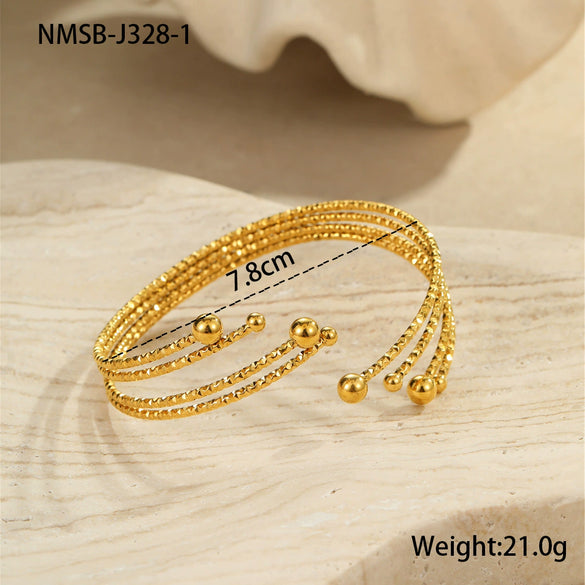 Stainless Steel Bracelet And Ring Electroplated With 18K Gold Geometric Pattern Hand Jewelry For Women