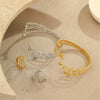Stainless Steel Bracelet And Ring Electroplated With 18K Gold Geometric Pattern Hand Jewelry For Women