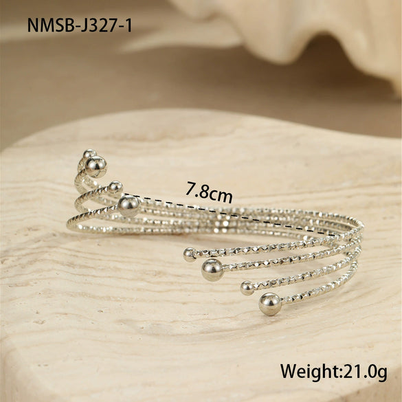 Stainless Steel Bracelet And Ring Electroplated With 18K Gold Geometric Pattern Hand Jewelry For Women