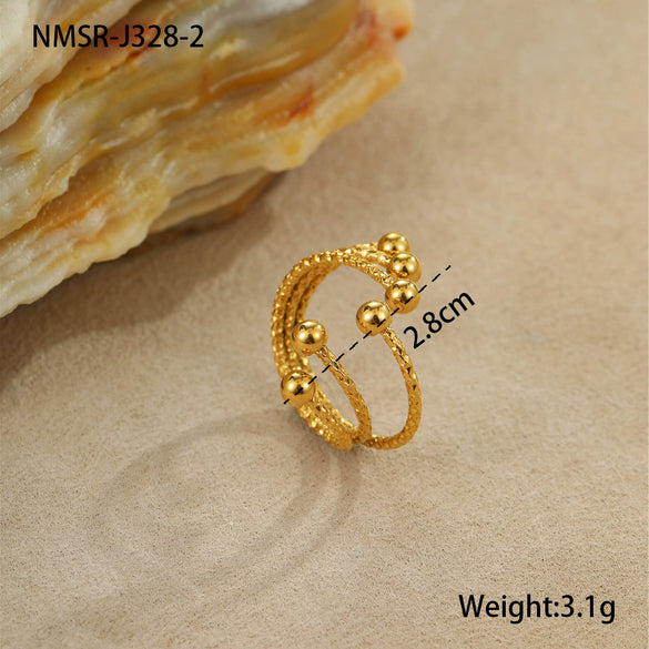 Stainless Steel Bracelet And Ring Electroplated With 18K Gold Geometric Pattern Hand Jewelry For Women