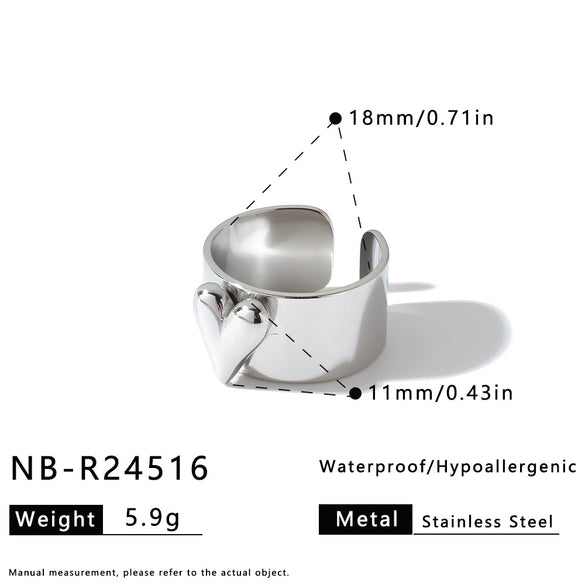 Stainless Steel Bracelet And Ring Set With Three Dimensional Heart Pattern Gold Tone Vacuum Plated Jewelry For Women