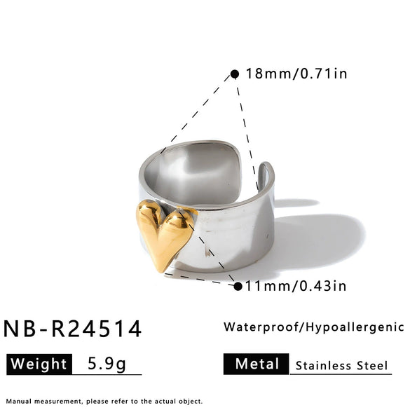 Stainless Steel Bracelet And Ring Set With Three Dimensional Heart Pattern Gold Tone Vacuum Plated Jewelry For Women