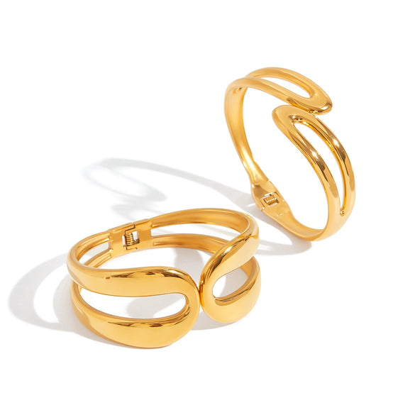 Stainless Steel Bracelet Minimalist Style Geometric Design Electroplating Doublelayer Spring Opening Smooth Lines