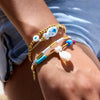 Stainless Steel Bracelet Ocean Style Geometric Pattern Blue Turquoise Flat And Round Beads Electroplated
