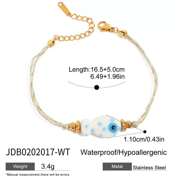 Stainless Steel Bracelet Ocean Style Geometric Pattern Blue Turquoise Flat And Round Beads Electroplated