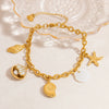 Stainless Steel Bracelet With Clam Shell Pearl Charm Conch Starfish Natural Shell Animal Zodiac Electroplated Design