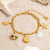 Stainless Steel Bracelet With Clam Shell Pearl Charm Conch Starfish Natural Shell Animal Zodiac Electroplated Design