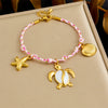 Stainless Steel Braided Women's Animal Pendant Bracelet With Marine Life Shapes And Electroplating