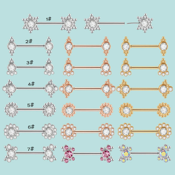 Stainless Steel Breast Ring With Butterfly Color Diamond Bag Drill Pattern Polishing Welding Process Unisex Style