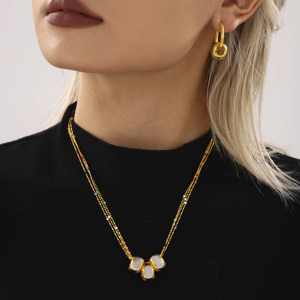 316L Stainless Steel Brushed Gold Texture Crossmirror Earrings Necklace Suit Jewelry Electroplated