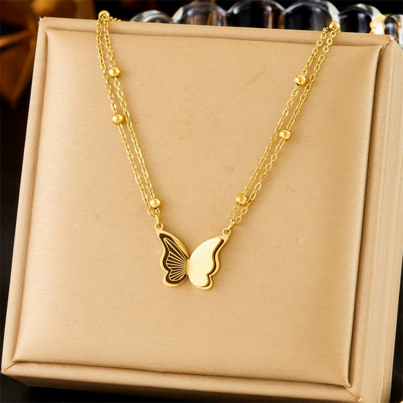 Stainless Steel Butterfly And Insect Pattern Fashion Necklace And Bracelet Set For Women With Electroplating Treatment
