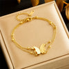 Stainless Steel Butterfly And Insect Pattern Fashion Necklace And Bracelet Set For Women With Electroplating Treatment