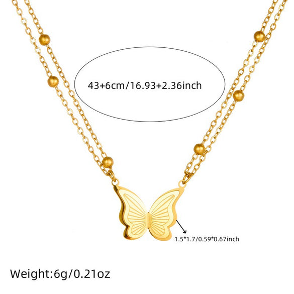 Stainless Steel Butterfly And Insect Pattern Fashion Necklace And Bracelet Set For Women With Electroplating Treatment