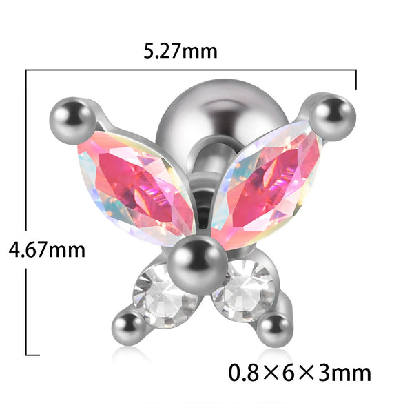 Stainless Steel Butterfly Ear Nail With Zircon And Diamond Lovely Animal Style