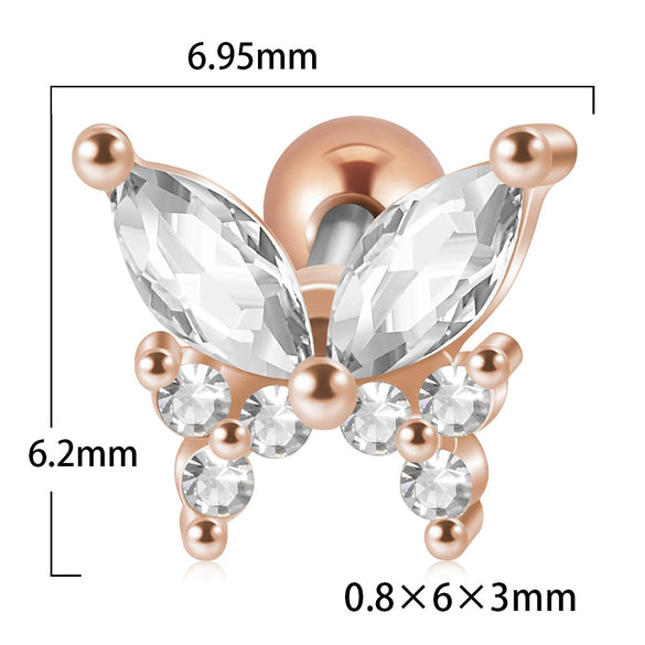 Stainless Steel Butterfly Ear Nail With Zircon And Diamond Lovely Animal Style
