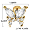 Stainless Steel Butterfly Ear Nail With Zircon And Diamond Lovely Animal Style