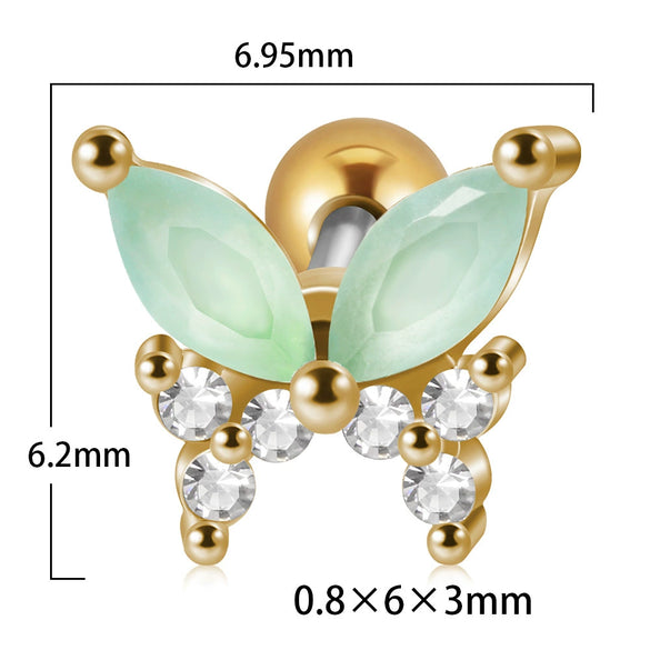 Stainless Steel Butterfly Ear Nail With Zircon And Diamond Lovely Animal Style