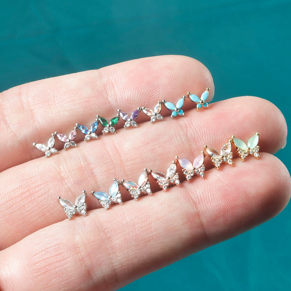 Stainless Steel Butterfly Ear Nail With Zircon And Diamond Lovely Animal Style