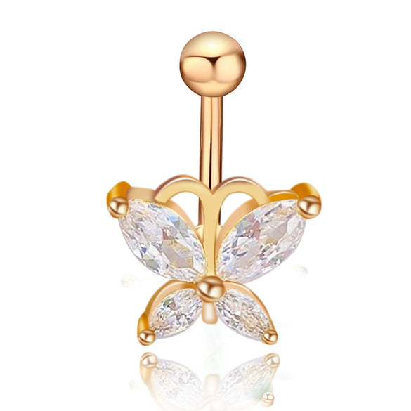 Stainless Steel Butterfly Navel Ring With Diamond Design And Alloy Inlaid Artificial Gemstones For Women Body Piercing Jewelry