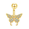 Stainless Steel Butterfly Navel Ring With Diamond Design And Alloy Inlaid Artificial Gemstones For Women Body Piercing Jewelry