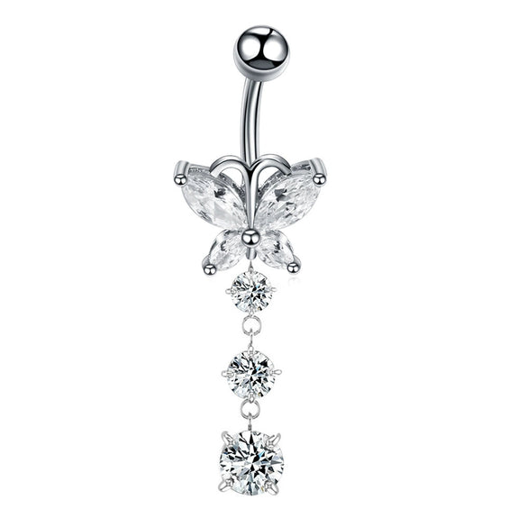 Stainless Steel Butterfly Navel Ring With Diamond Design And Alloy Inlaid Artificial Gemstones For Women Body Piercing Jewelry