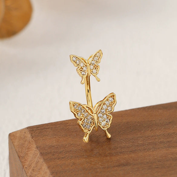 Stainless Steel Butterfly Navel Ring With Electroplating For Women