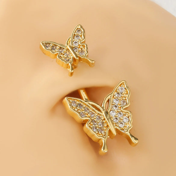 Stainless Steel Butterfly Navel Ring With Electroplating For Women