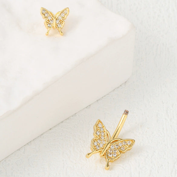 Stainless Steel Butterfly Navel Ring With Electroplating For Women