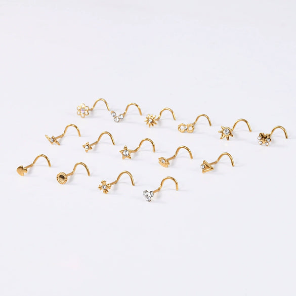 Stainless Steel Butterfly Nose Stud And Ring With Sun Lightning Five Star Shapes Electroplated Piercing Nose Jewelry