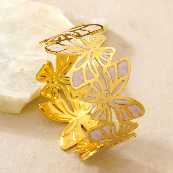 Stainless Steel Butterfly Open Bracelet With Dripping Oil Finish Fashion Temperament Titanium Steel Cuff Bangle