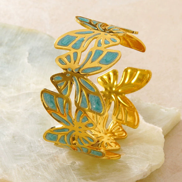Stainless Steel Butterfly Open Bracelet With Dripping Oil Finish Fashion Temperament Titanium Steel Cuff Bangle