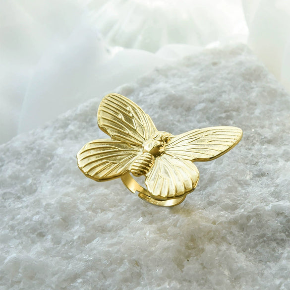 Stainless Steel Butterfly Ring Retro Luxury High End Jewelry With Animal Pattern And Electroplating Treatment For Women